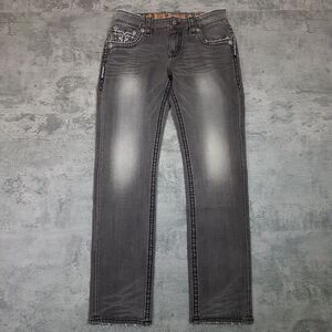 ROCK REVIVAL Noah Alt-Straight Relaxed Denim Jeans Mens‎ 32x33 Dark Grey